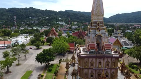 Drone view of the main building at Wat Chalong in Phuket Stock Footage 172474376