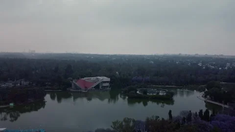 Drone view of the main lake in the second section of Chapultepec forest Stock Footage 241197604