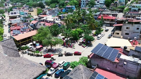 Drone View of the Main Square of Sayulita, Nayarit. Mexico Stock Footage 285648006