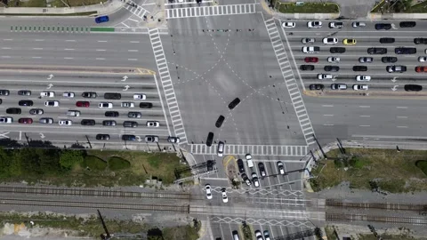 Drone View of Major Intersection and Railroad Crossing, Florida Stock Footage 340525620