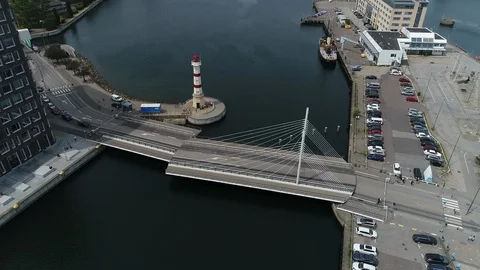 Drone view of Malmo University Bridge closing in Sweden Video stock 111634967