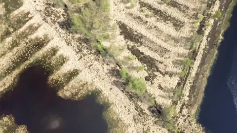 Drone view of man made lakes and ponds in a northern German landscape Stock Footage 345761296