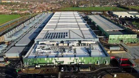 Drone view of massive digital infrastructure and server housing for quantum Stock Footage 335024186