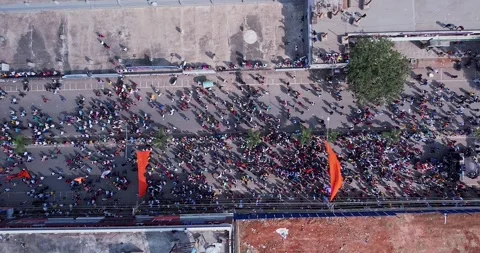Drone view of massive people celebrating during immersion of lord Ganesha Stock Footage 340084309
