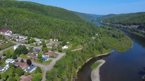 Drone View of the Matapedia River Through Quebec's Scenic Highlands Stock Footage 341675495
