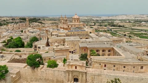 Drone view of Mdina cathedral and city. Maltese island Stock Footage 277584559