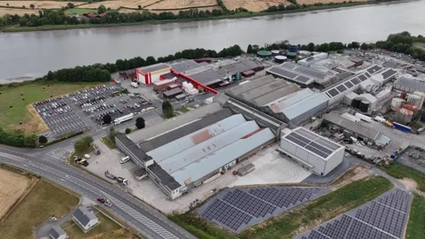 Drone view of meat factory and processing plant at Grannagh County Kilkenny Stock Footage 345028843