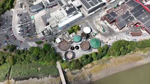 Drone view of meat processing factory, waste treatment plant near processing 스톡 동영상 345010210