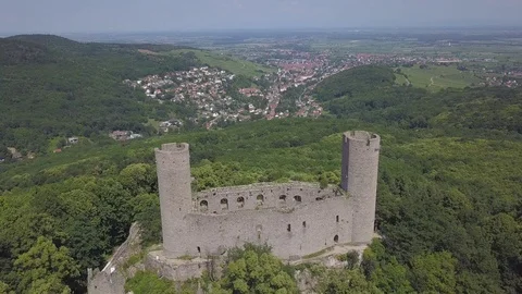 Drone view of a medieval castle in Alsace. History and culture of Europe. Stock Footage 111395542