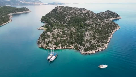 Drone View of Mediterranean Islets Near Kekova, Antalya Province, Turkey Stock Footage 314328139