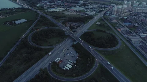 Drone view medium traffic road junction. evening time Stock Footage 118648127