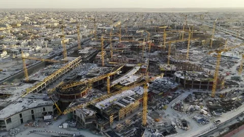 Drone view of Mega construction of Saudi Arabia on the sunset Stock Footage 285325306