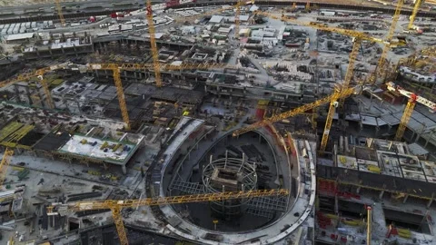 Drone view of Mega construction of Saudi Arabia on the sunset Stockbeeldmateriaal 285325379