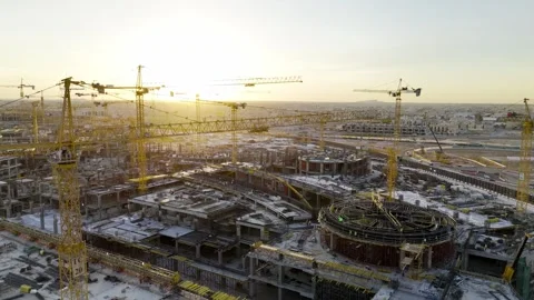 Drone view of Mega construction of Saudi Arabia on the sunset Stockbeeldmateriaal 285325504