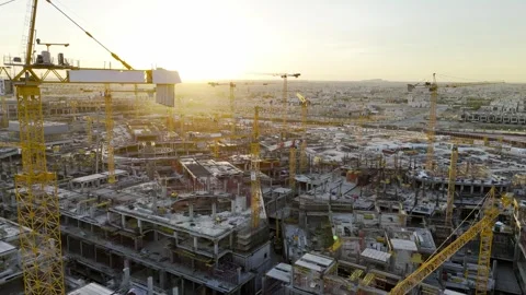 Drone view of Mega construction of Saudi Arabia on the sunset Stockbeeldmateriaal 285325505