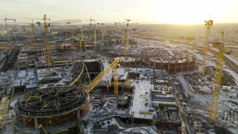 Drone view of Mega construction of Saudi Arabia on the sunset Stockbeeldmateriaal 285325622