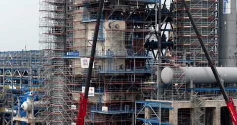 Drone view of metal structures and plant construction Stock Footage 138255287