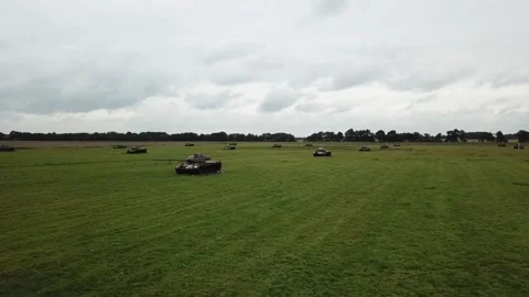 Drone view of military tanks lined up in field near Sogel, Germany Vídeo Stock 341862144