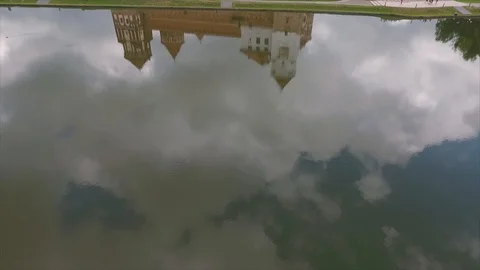 Drone view of the Mir Castle complex in the region of Grodno, in Belarus Stock Footage 104348881