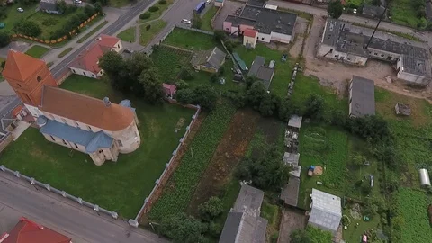 Drone view of the Mir Castle complex in the region of Grodno, in Belarus Stock Footage 104349270