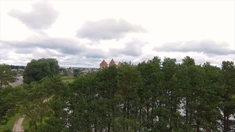 Drone view of the Mir Castle complex in the region of Grodno, in Belarus Stock Footage 104349558