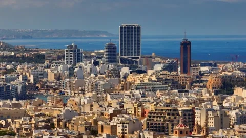 Drone view of modern and old buildings. Malta island Stock Footage 305915485