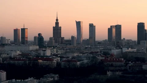 Drone view of modern city during sunset Stock Footage 89664775