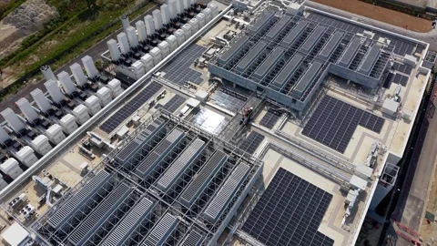 Drone view of a modern data center facility near Milan, Italy combining 스톡 동영상 344951930