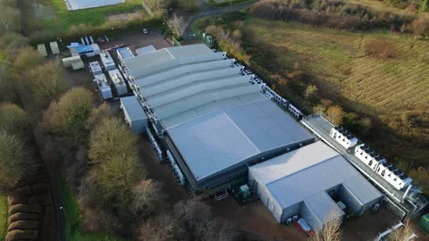 Drone view of modern Milton Keynes infrastructure built for AI technology and Stock Footage 333022138
