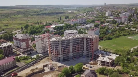 Drone view of a modern residential complex under construction. Concrete Stock Footage 201471289