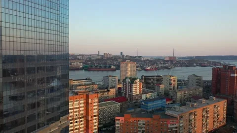 Drone view of a modern skyscraper located in the center of Vladivostok Video stock 153856888
