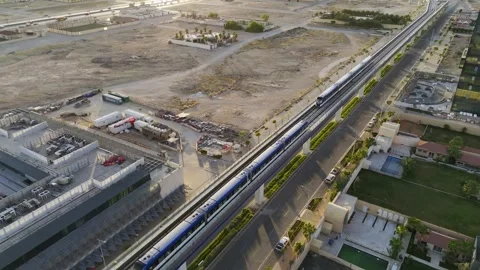 Drone view of the modern subway line in Riyadh Saudi Arabia on the sunset 動画素材 285326568