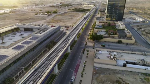 Drone view of the modern subway line in Riyadh Saudi Arabia on the sunset Stock-Footage 285326569