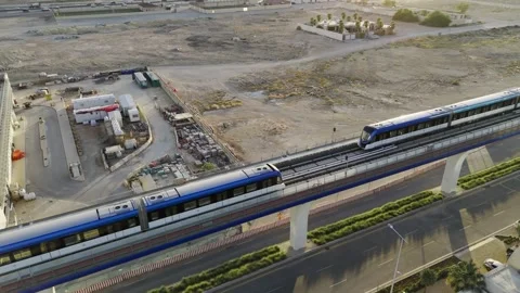 Drone view of the modern subway line in Riyadh Saudi Arabia on the sunset Stockbeeldmateriaal 285326809