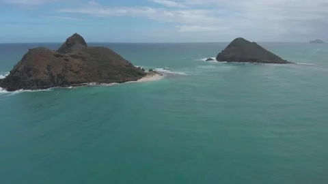 Drone View Of Moku Nui And Moku Iki Islands Off Lanikai Beach In Oahu, Hawaii Stock Footage 154168002