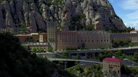 Drone view of Montserrat Monastery and surrounding mountains Stock Footage 128433467