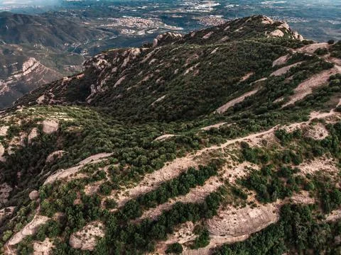Drone view of Montserrat mountain Stock Photos