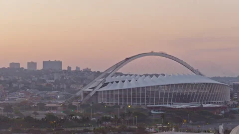 Drone view of Moses Mabhida Stadium at sunset Stock Footage 340563908