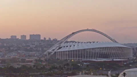 Drone view of Moses Mabhida Stadium at sunset Stock Footage 340563910