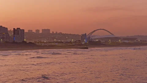 Drone view of Moses Mabhida Stadium at sunset Stock Footage 340563982