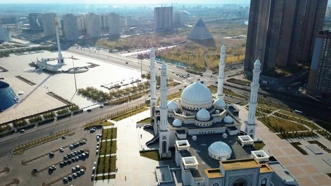 Drone view on Mosque in capital city of Kazakhstan, Astana. Stock Footage 95789979
