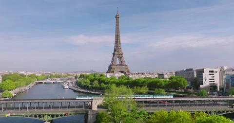 Drone view of the most popular attraction in the world in Paris. Drone flying Stock Footage 226436219