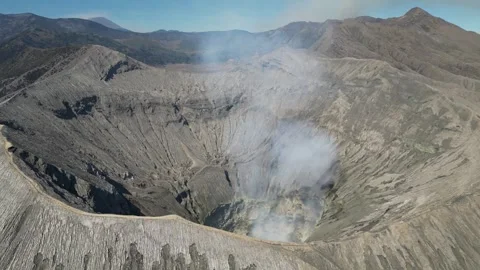 Drone view of Mount Bromo volcano crater in Java, Indonesia Stock Footage 253542457