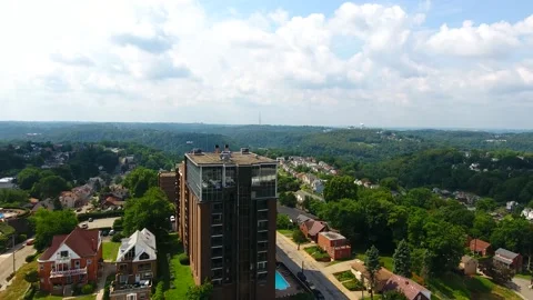 Drone View of Mount Washington Pittsburgh, top of the hill Stock Footage 194884440