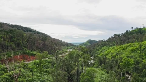 Drone view on a mountain in Cambodia. 2K Stock Footage 246102793