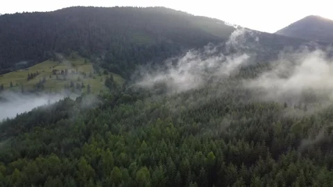 Drone view of mountain countryside after rainfall in summer Stock Footage 338104594