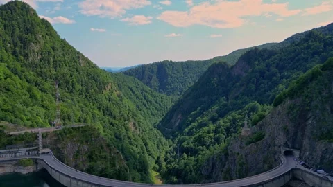Drone view of mountain dam and green valley Stock Footage 318476967