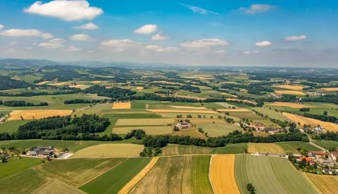 Drone view of a mountain landscape in Tyrol, Austria. Aerial shot of open spaces Stock Photos