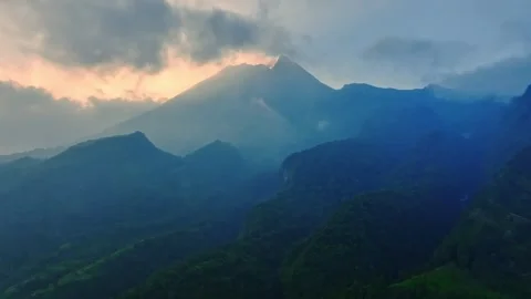 Drone View of Mountain Layers Covered by Morning Atmosphere Stock Footage 341353471