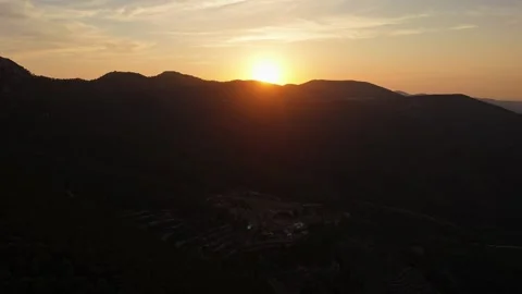 Drone view of mountain peaks at sunset in Spain Stock Footage 314605178